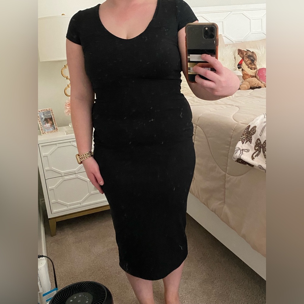 See You Monday Black Midi V-Neck Dress